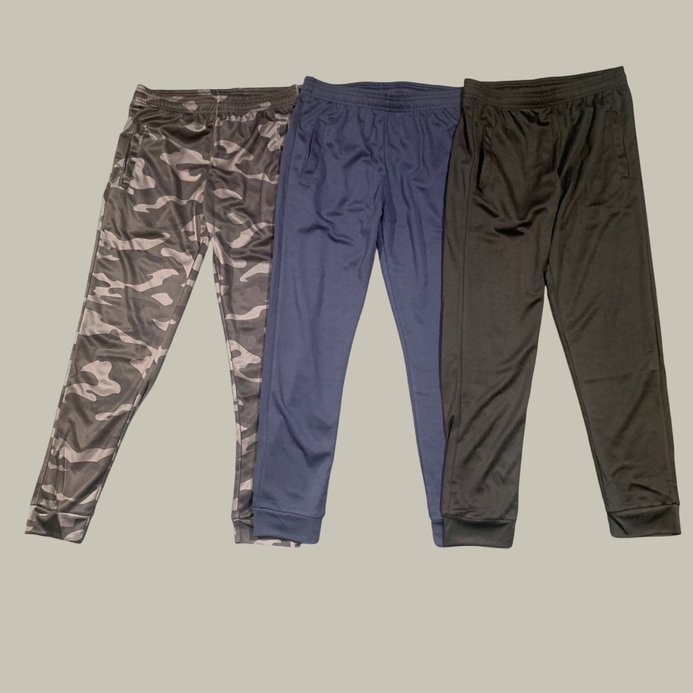 Real Essentials Joggers Boys Medium 3 Pack Black Navy Gray Camo Athletic Pants - Picture 1 of 8